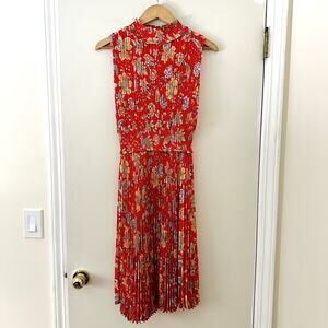 NANETTE Nanette Lepore Saffron Floral High Neck Pleated Midi Dress Sz 6